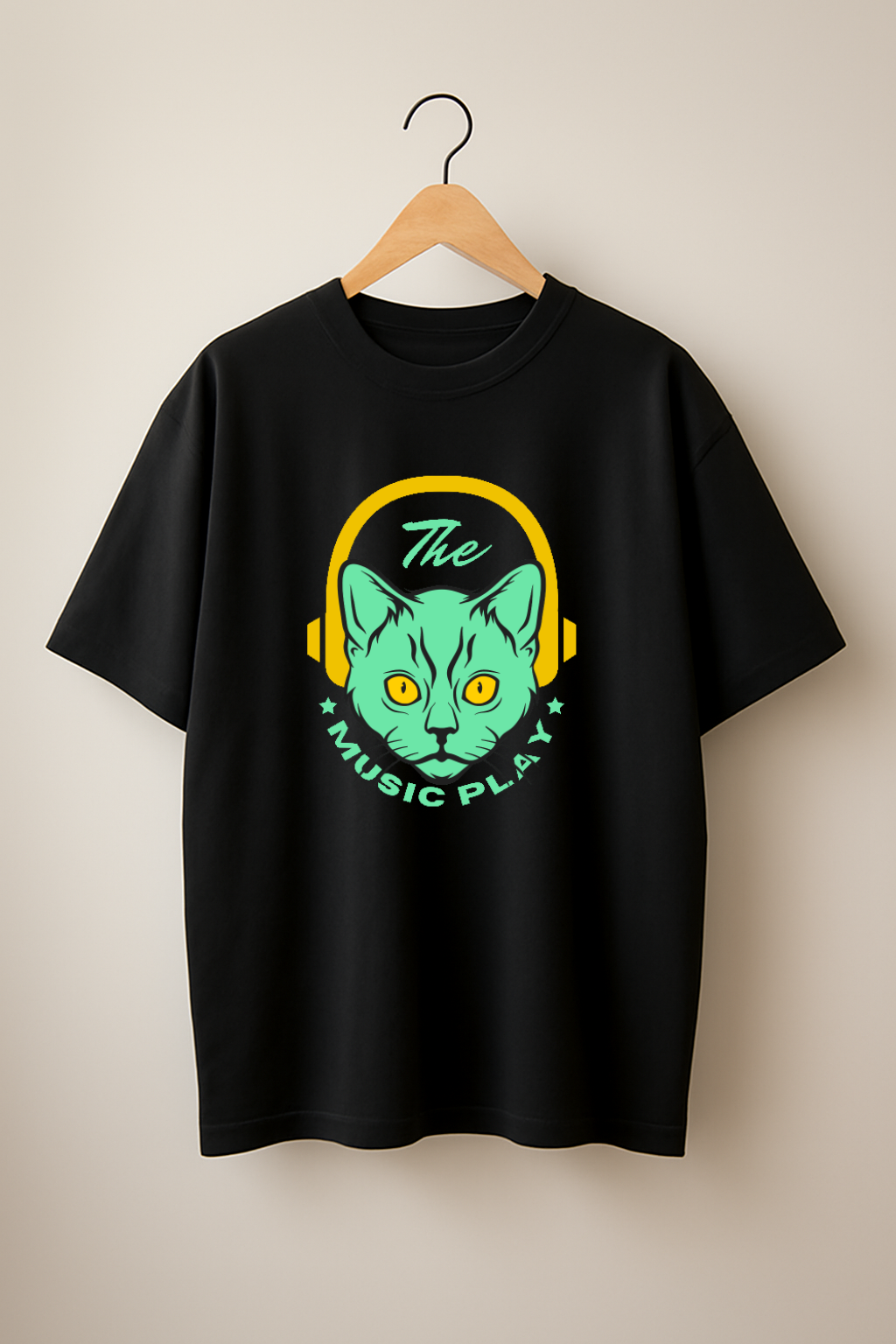 Neon Music Cat Oversized T-Shirt (240GSM Material) - Streetwear Aesthetic Vintage TeeMusic Cat Graphic T-Shirt